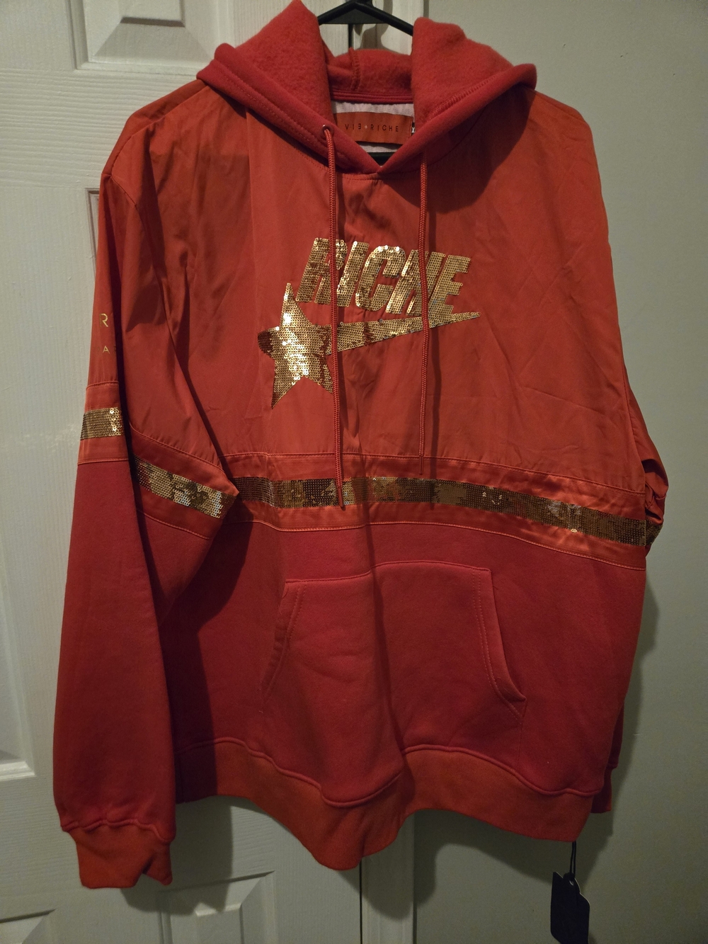Red Men's Hooded Sweatshirt with Gold Accents - Last Day June 15